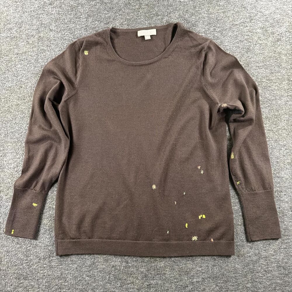 J.Crew Brown Merino Crewneck Sweater Visibly Mended Size Medium 110